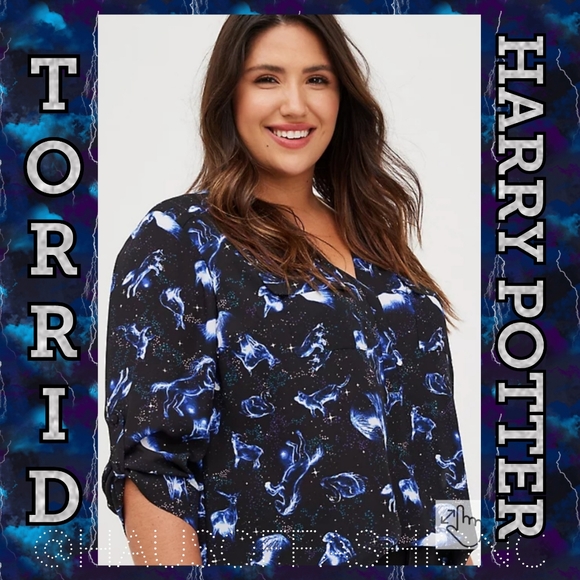 TORRID HARRY POTTER Patronus Black Georgette Top! NWT! - Picture 1 of 7